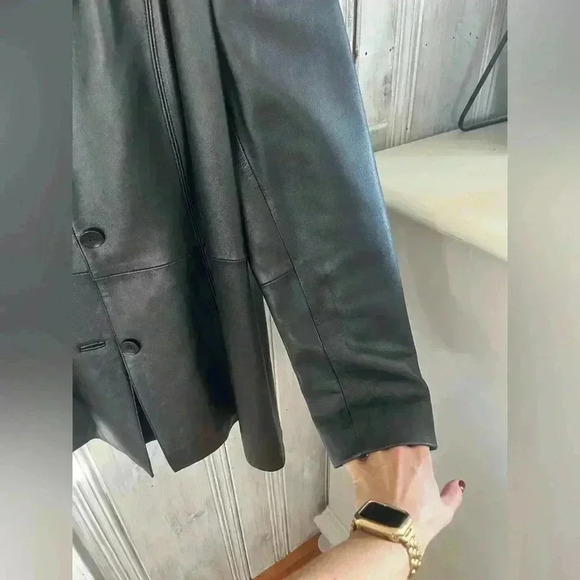 VALERIE STEVENS| Y2K black 100%leather blazer jacket button closure pockets|M - Picture 7 of 16